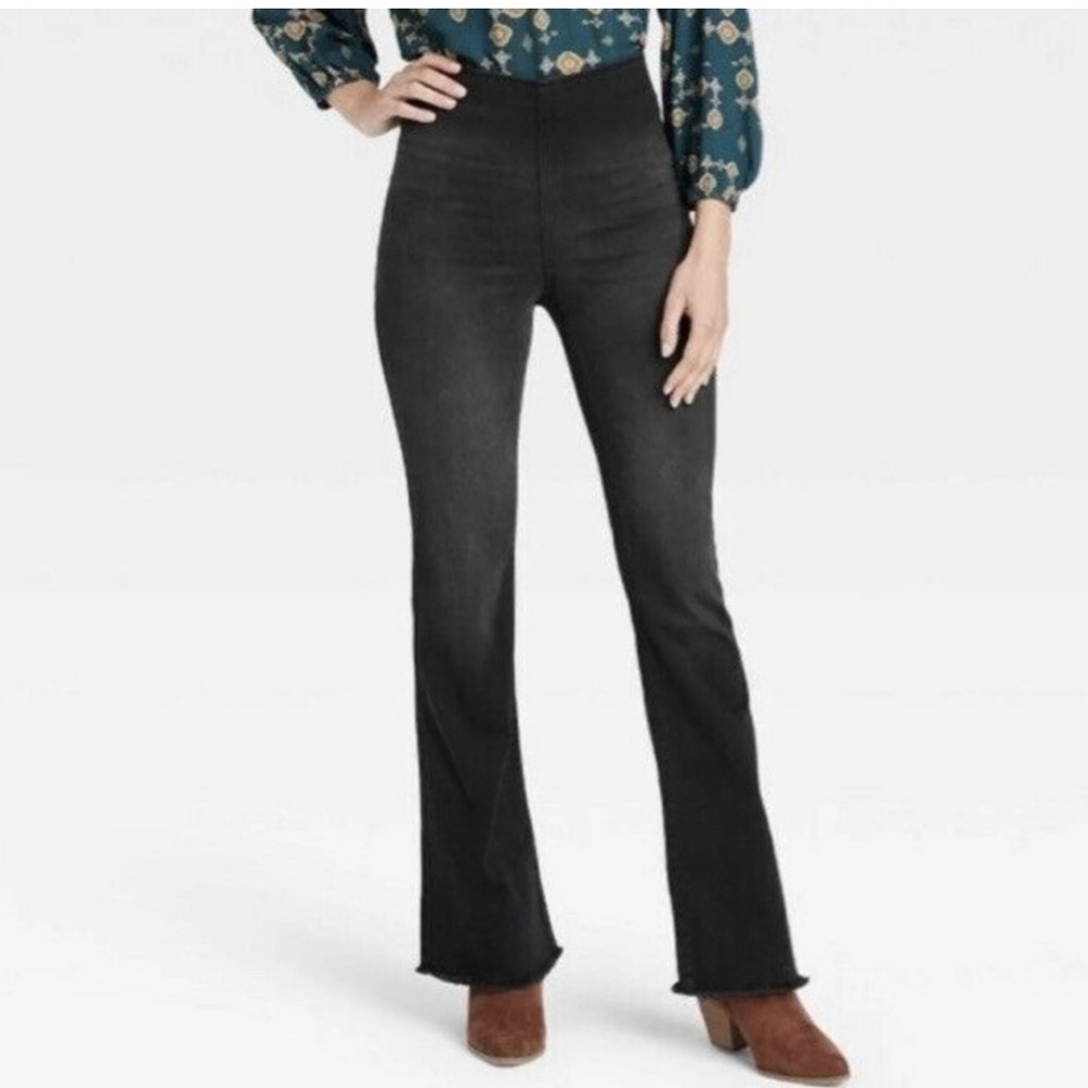 Knox Rose Black Denim Pants Jeans Flare  Leg Bohemian Large Stretchy 12 14 - Picture 5 of 5